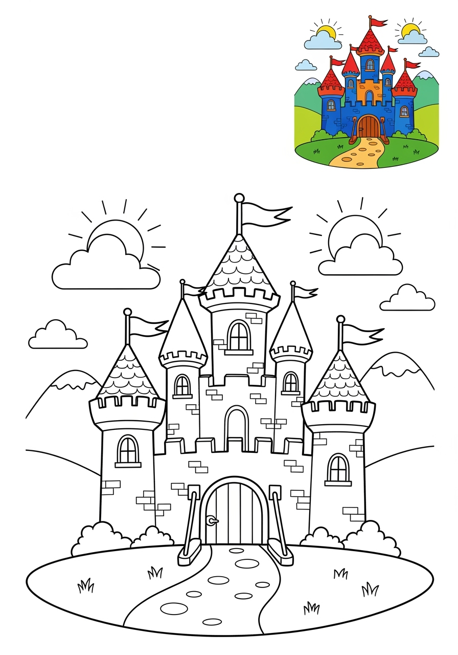 medium fantasy and fairy tales Magic & Objects castle kids coloring page 0