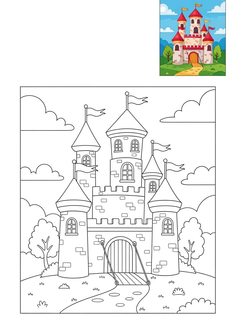 medium fantasy and fairy tales Magic & Objects castle kids coloring page 1