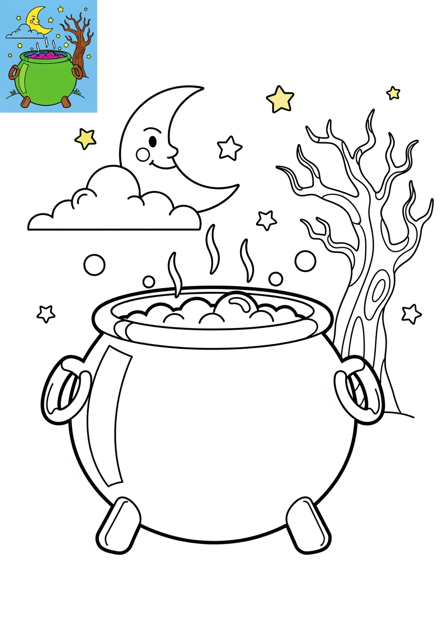medium fantasy and fairy tales Magic & Objects cauldron kids coloring page 0