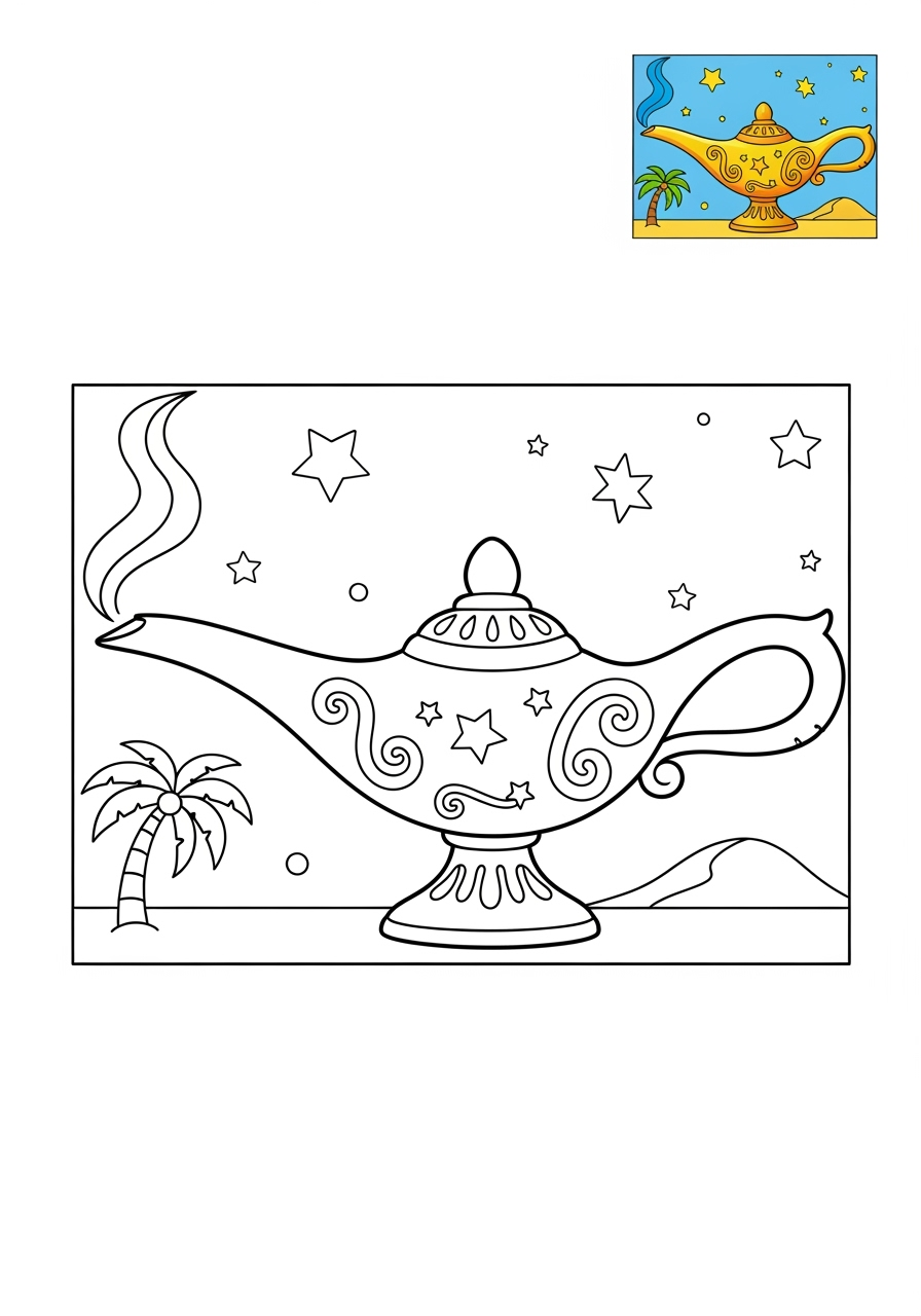 medium fantasy and fairy tales Magic & Objects genie lamp kids coloring page 0