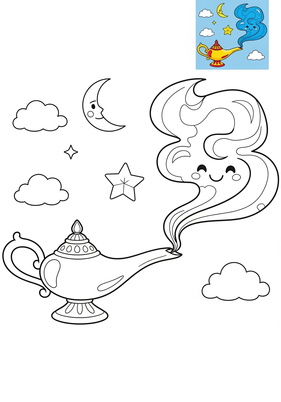 medium fantasy and fairy tales Magic & Objects genie lamp kids coloring page 1