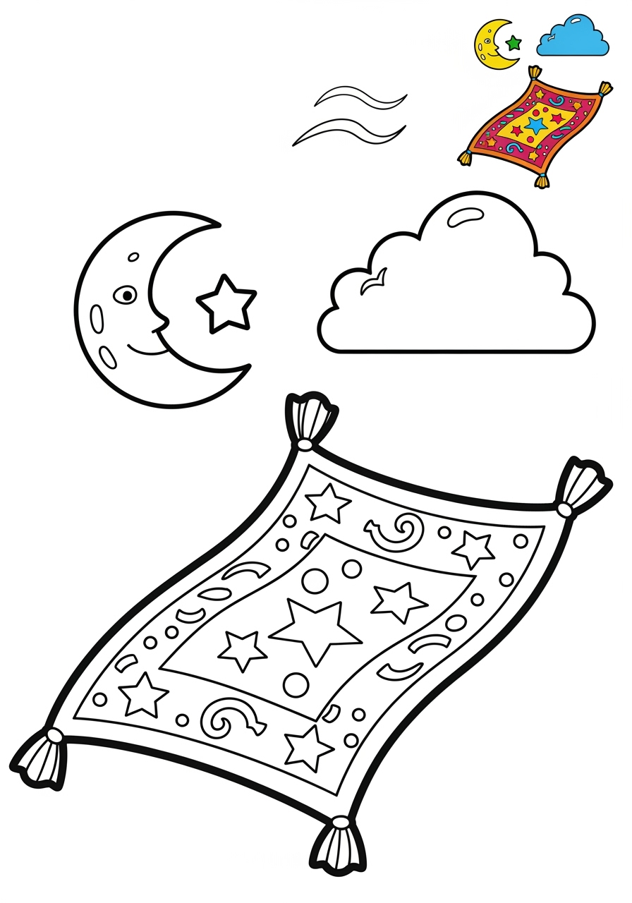 medium fantasy and fairy tales Magic & Objects magic carpet kids coloring page 1