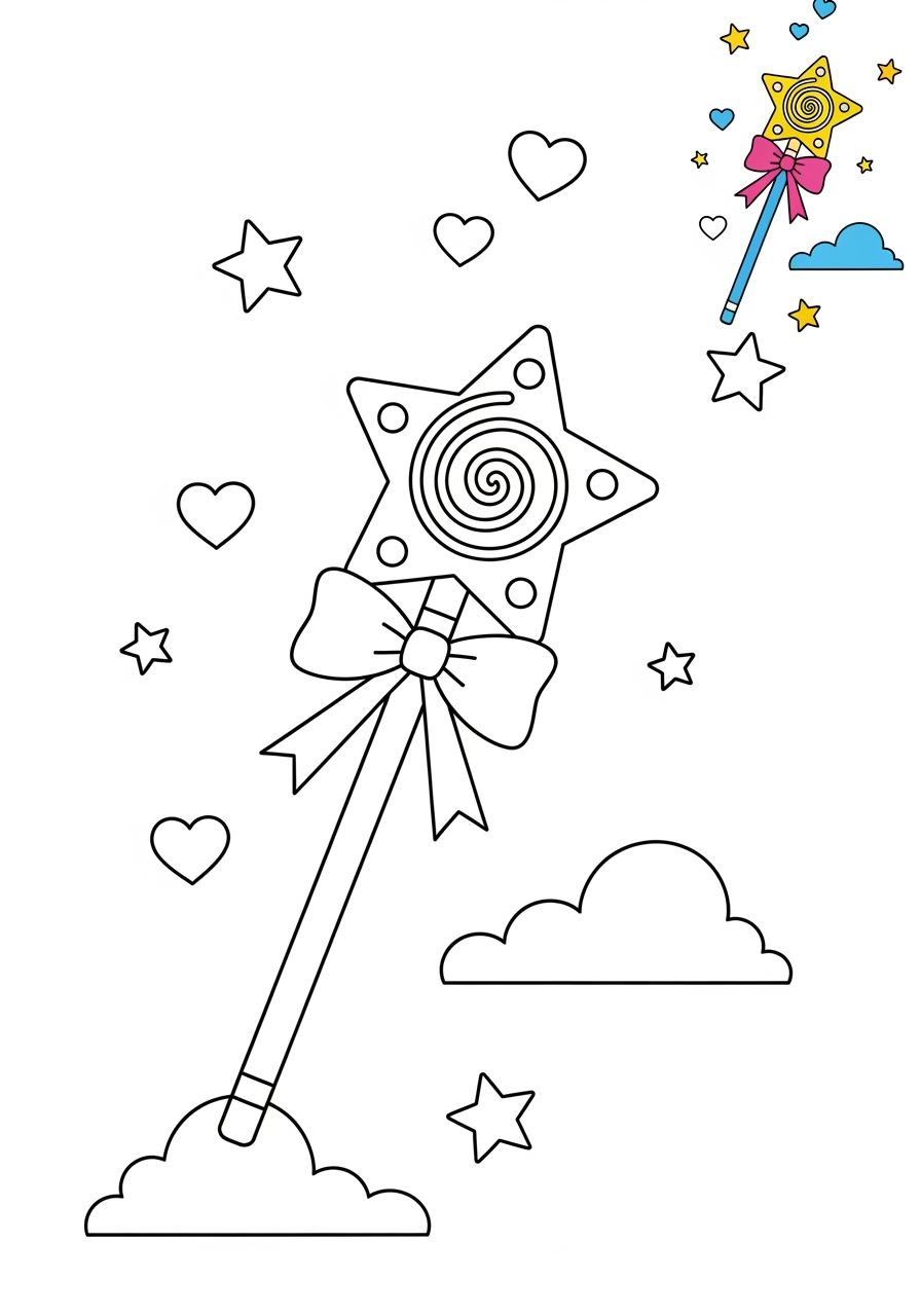 medium fantasy and fairy tales Magic & Objects magic wand kids coloring page 1