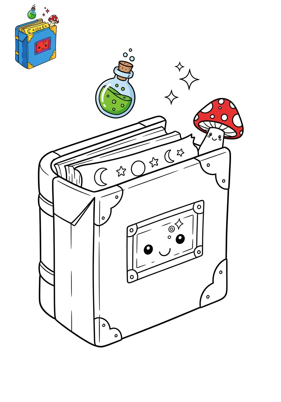 medium fantasy and fairy tales Magic & Objects spell book kids coloring page 0