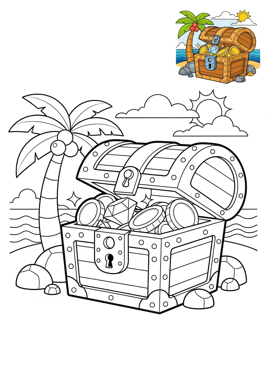medium fantasy and fairy tales Magic & Objects treasure chest kids coloring page 1