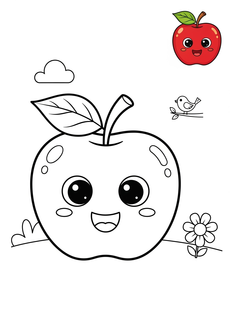 medium food and treats Fruits apple kids coloring page 0