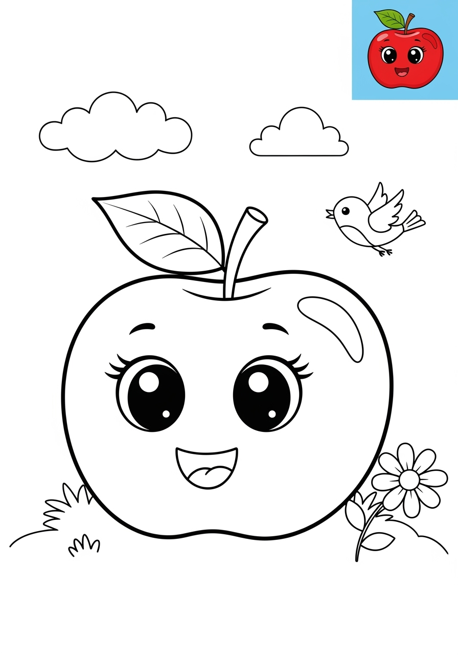 medium food and treats Fruits apple kids coloring page 1