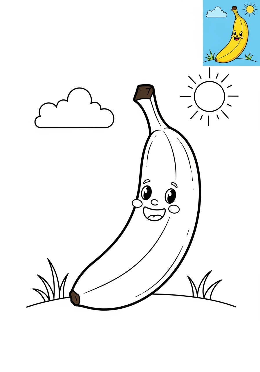 medium food and treats Fruits banana kids coloring page 0
