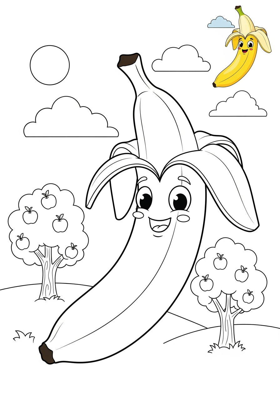 medium food and treats Fruits banana kids coloring page 1