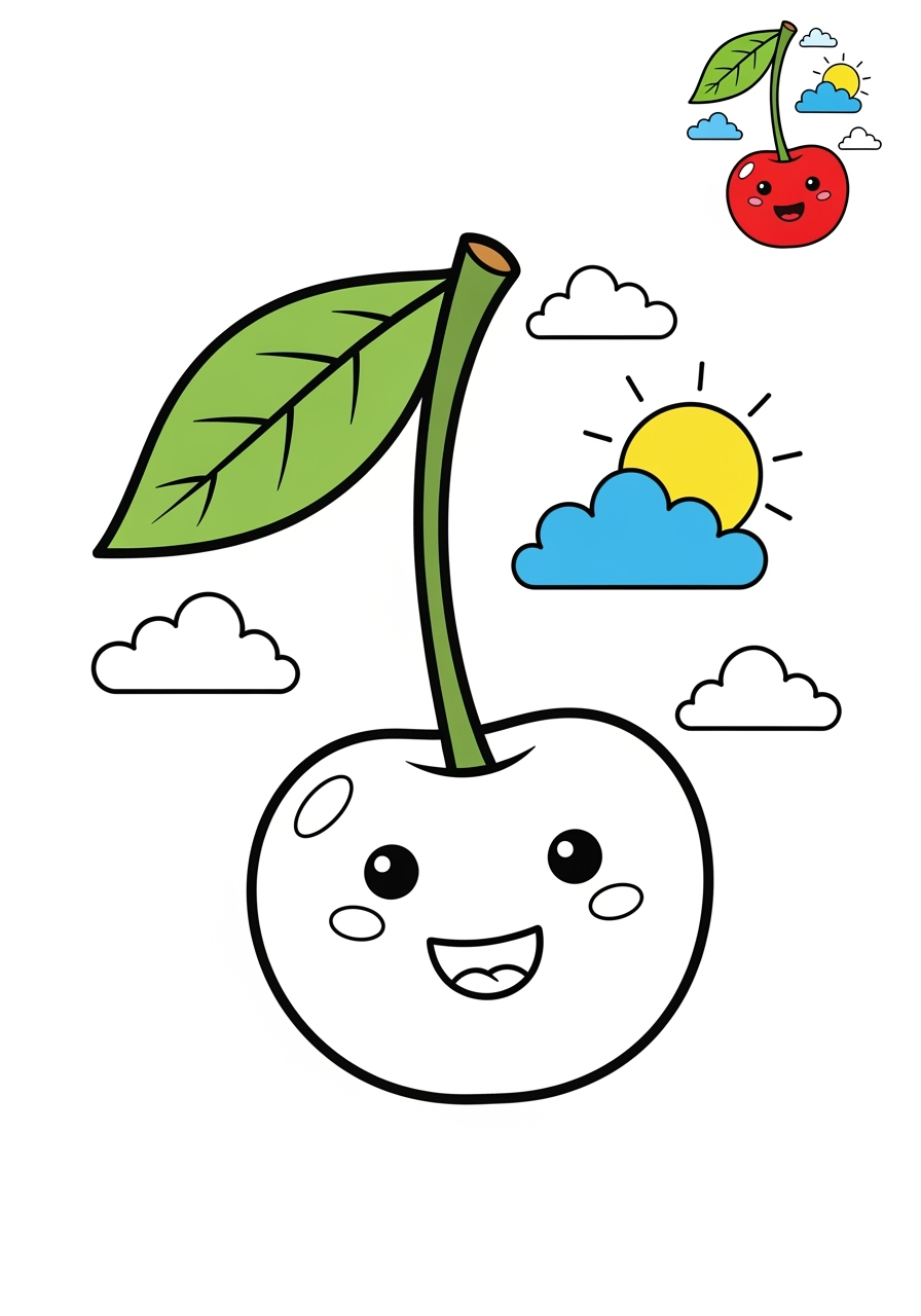 medium food and treats Fruits cherry kids coloring page 0
