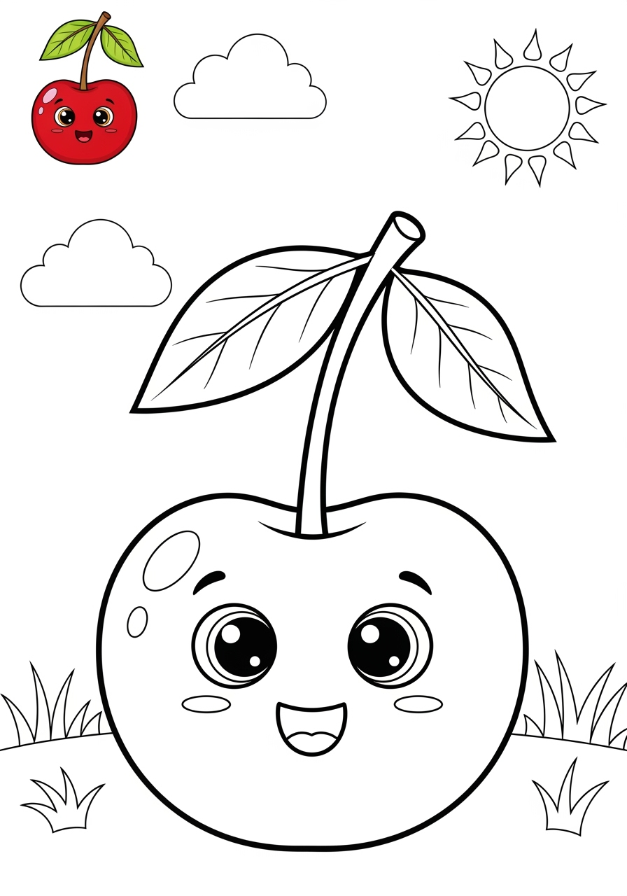 medium food and treats Fruits cherry kids coloring page 1