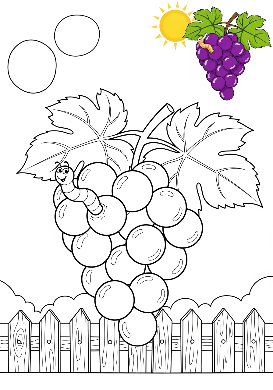 medium food and treats Fruits grapes kids coloring page 0