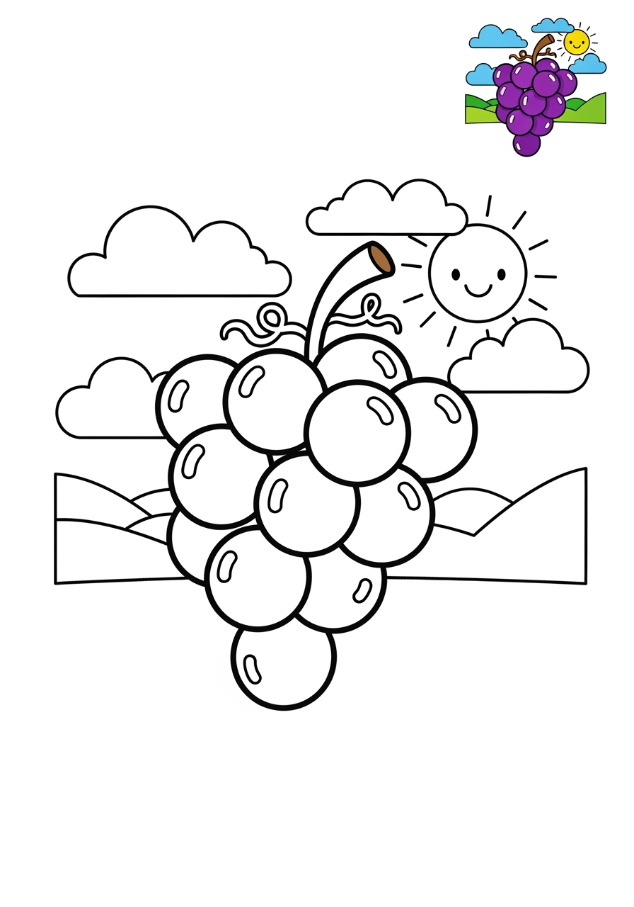 medium food and treats Fruits grapes kids coloring page 1
