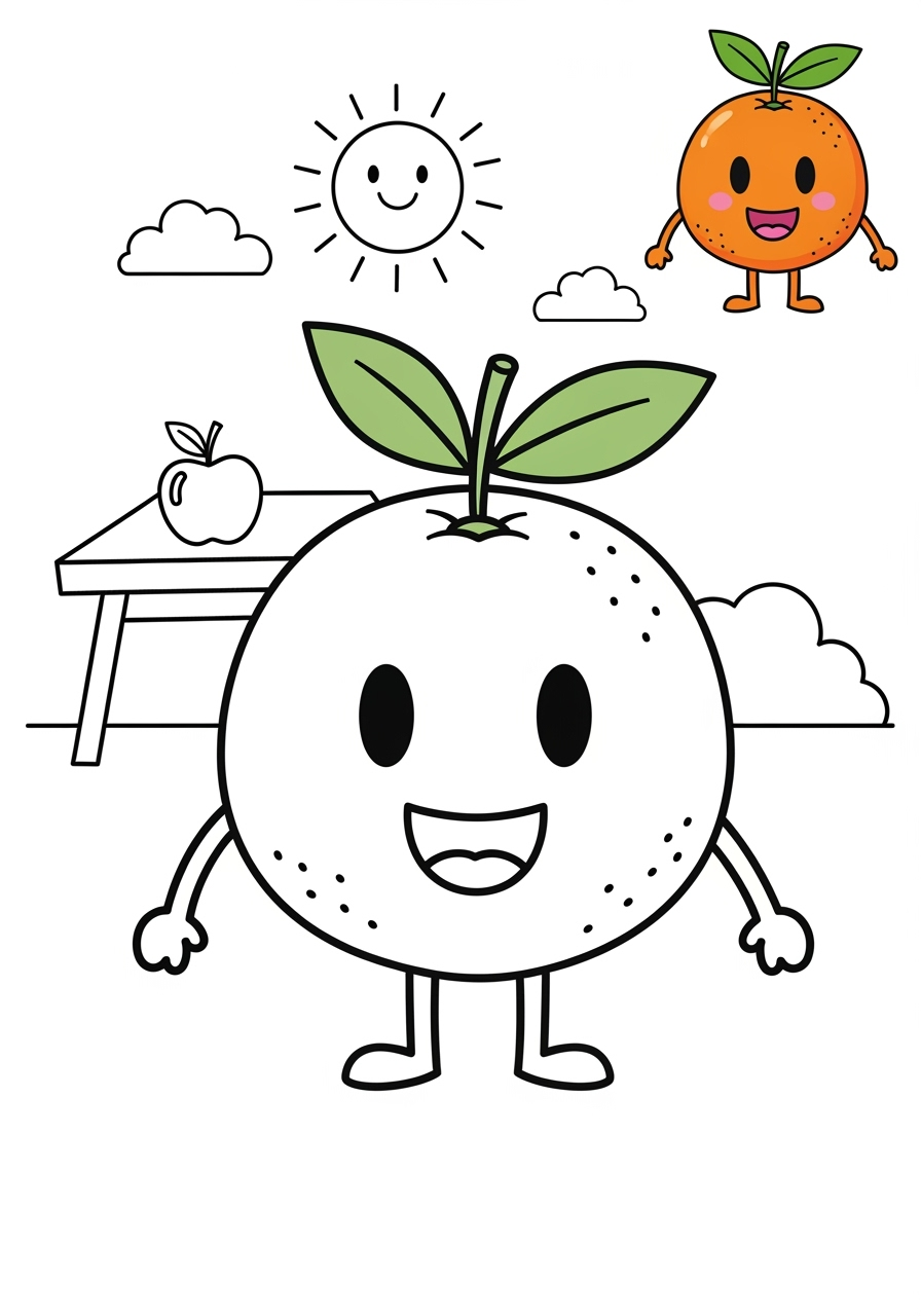 medium food and treats Fruits orange kids coloring page 1