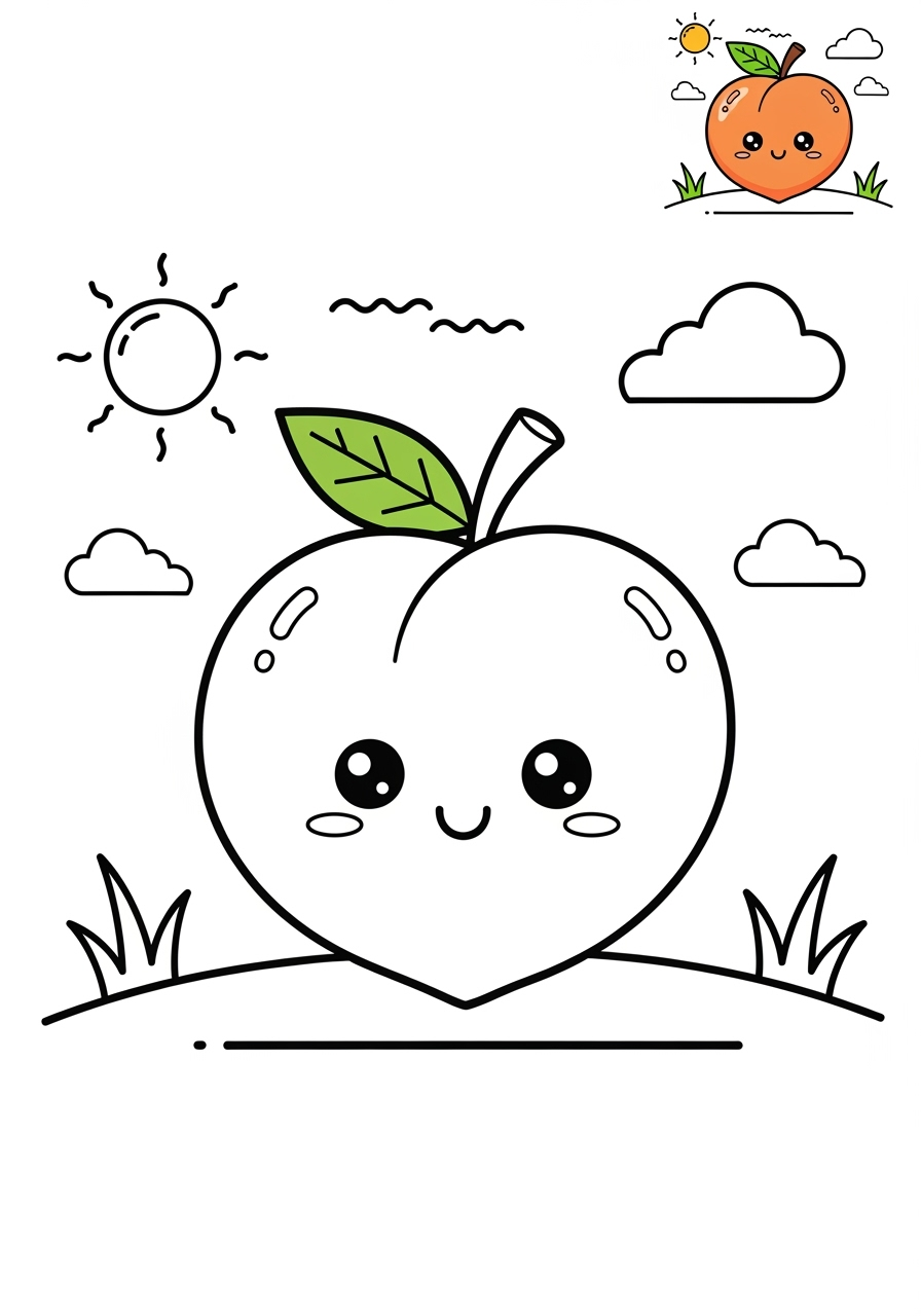 medium food and treats Fruits peach kids coloring page 1
