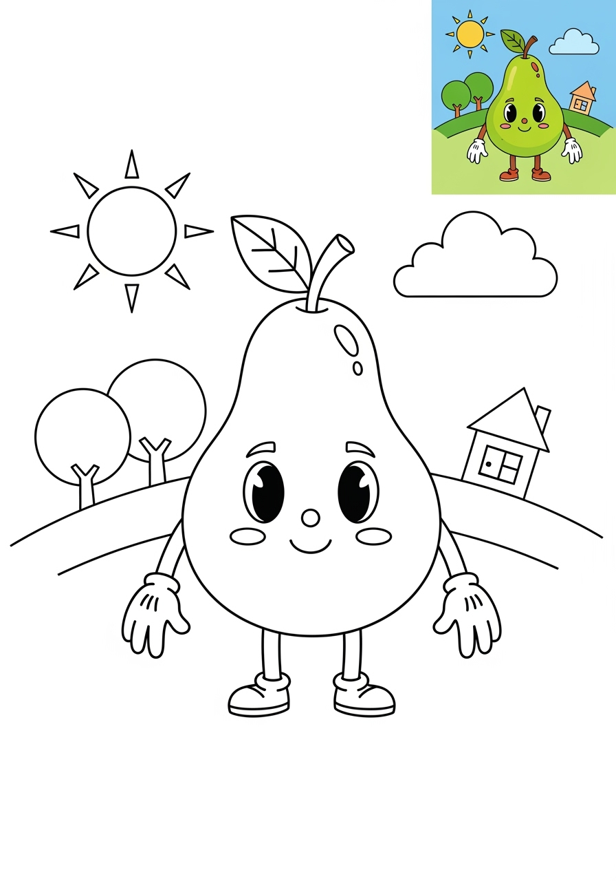 medium food and treats Fruits pear kids coloring page 1
