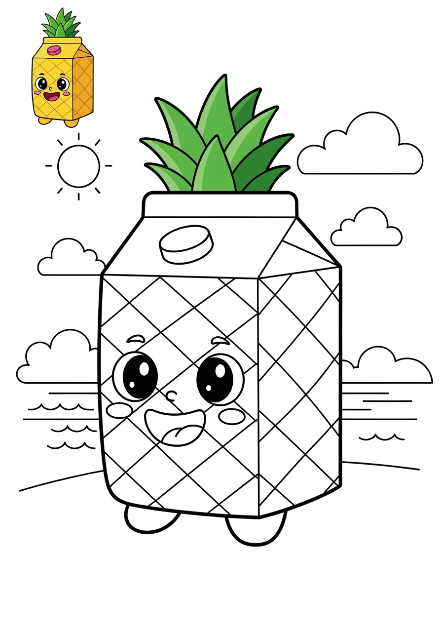 medium food and treats Fruits pineapple kids coloring page 1