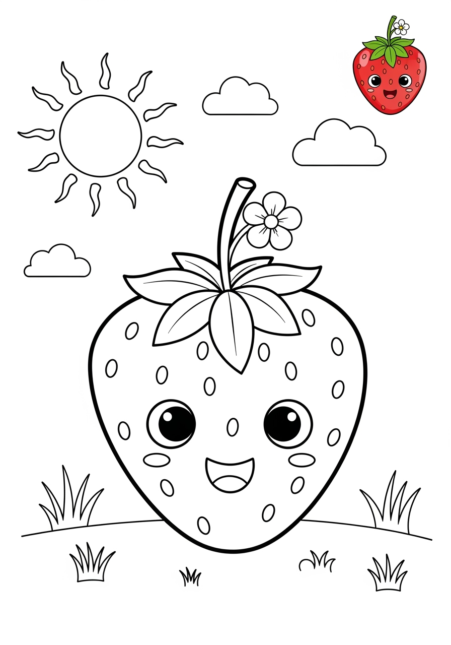 medium food and treats Fruits strawberry kids coloring page 0