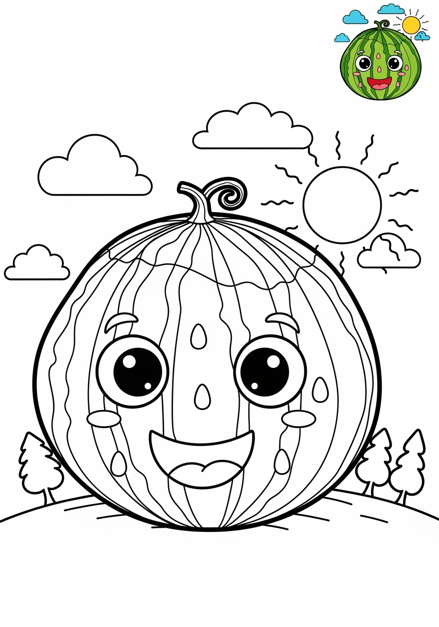 medium food and treats Fruits watermelon kids coloring page 0