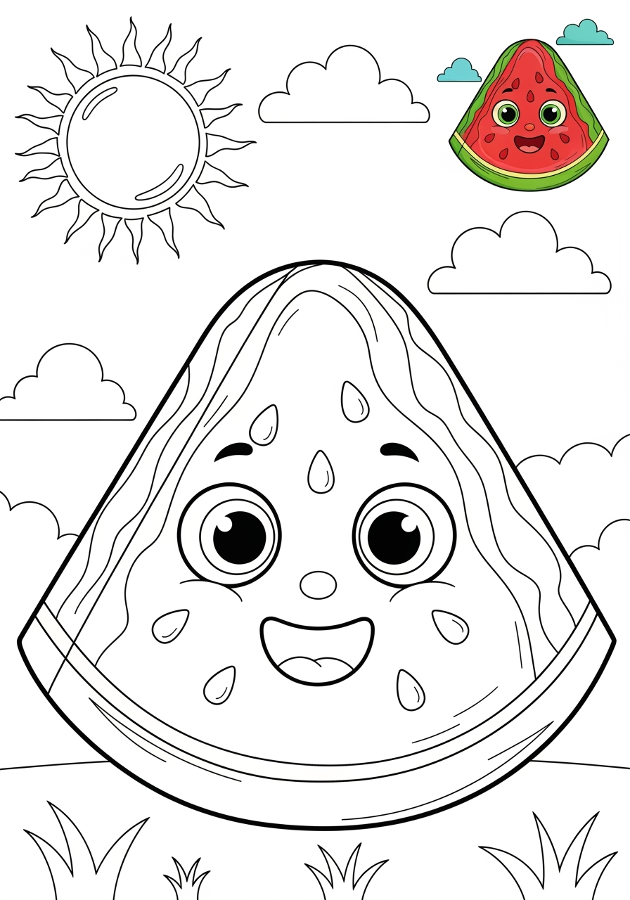 medium food and treats Fruits watermelon kids coloring page 1
