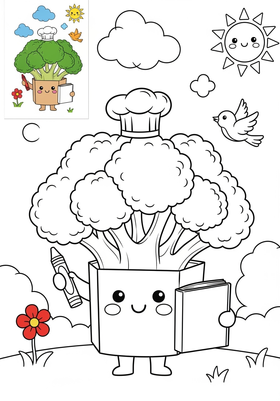 medium food and treats Vegetables broccoli kids coloring page 1