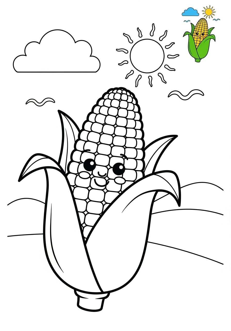 medium food and treats Vegetables corn kids coloring page 0