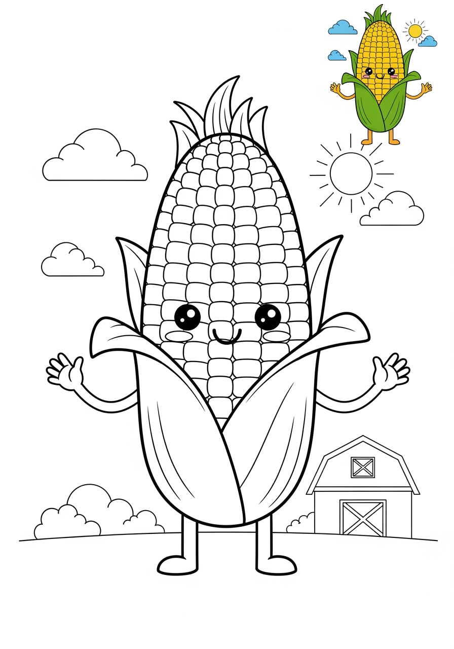 medium food and treats Vegetables corn kids coloring page 1