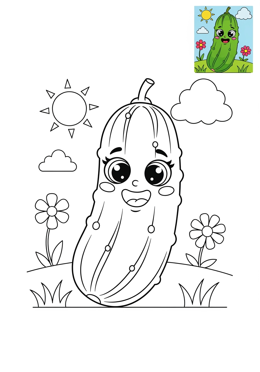 medium food and treats Vegetables cucumber kids coloring page 0
