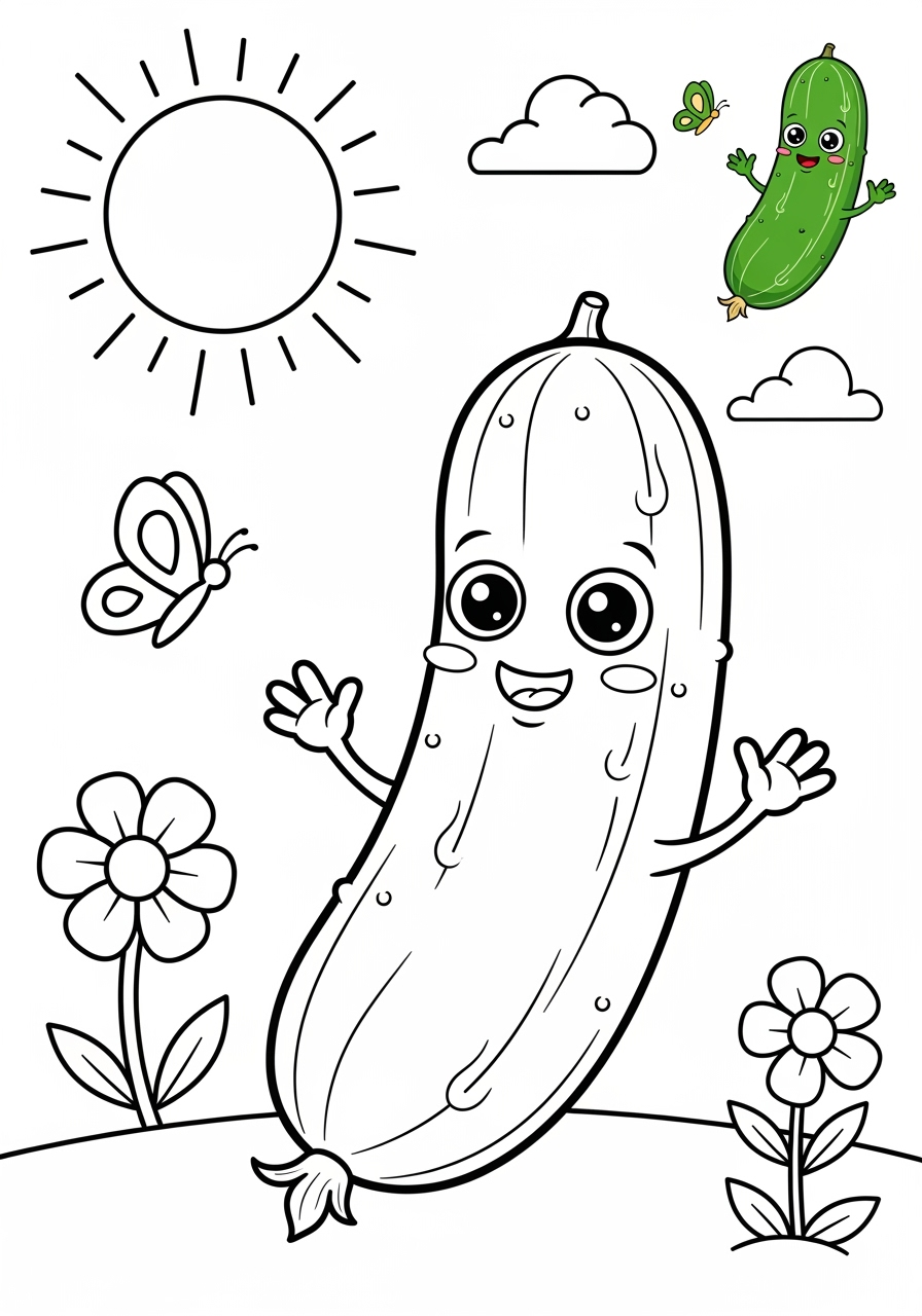 medium food and treats Vegetables cucumber kids coloring page 1