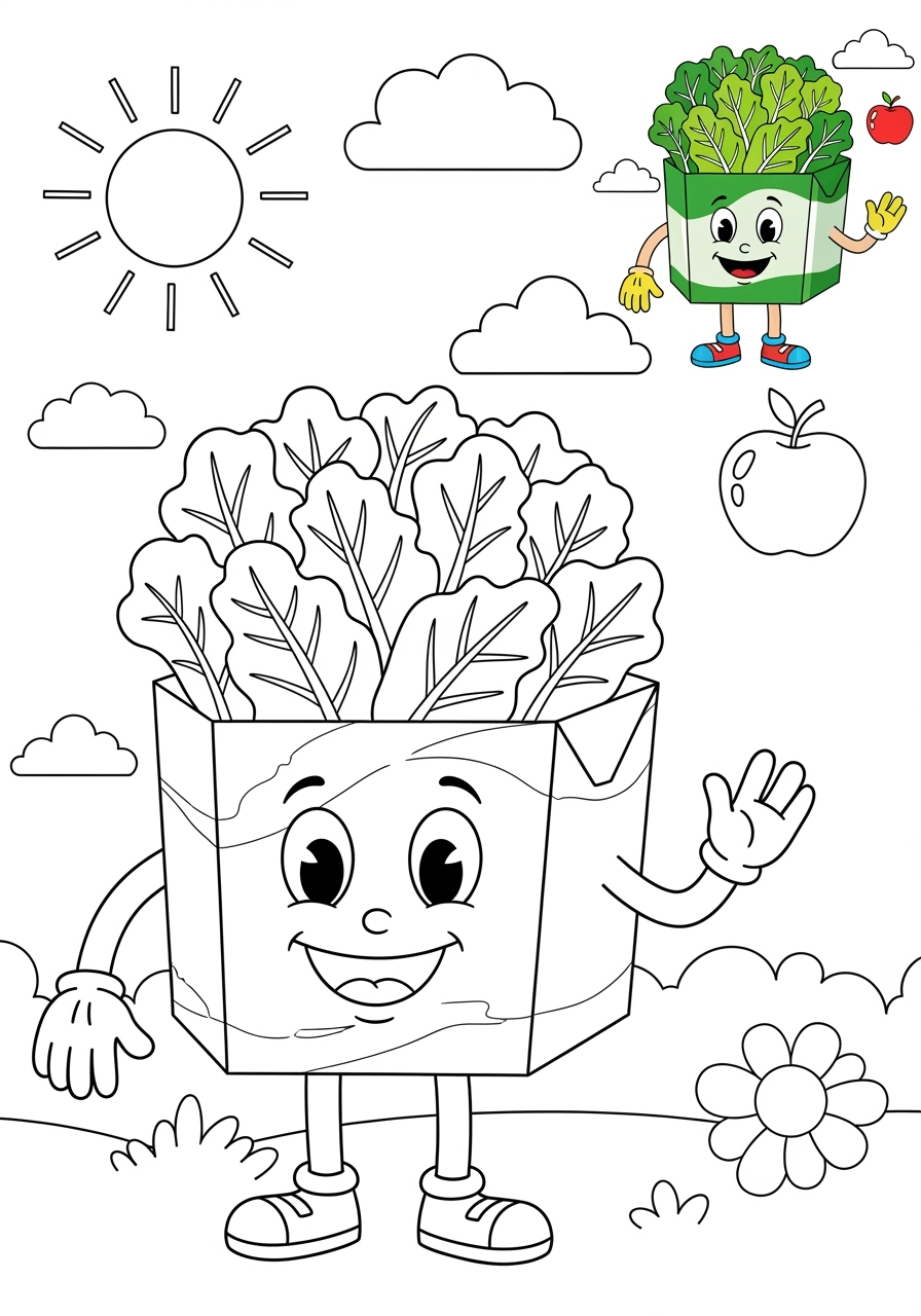 medium food and treats Vegetables lettuce kids coloring page 0