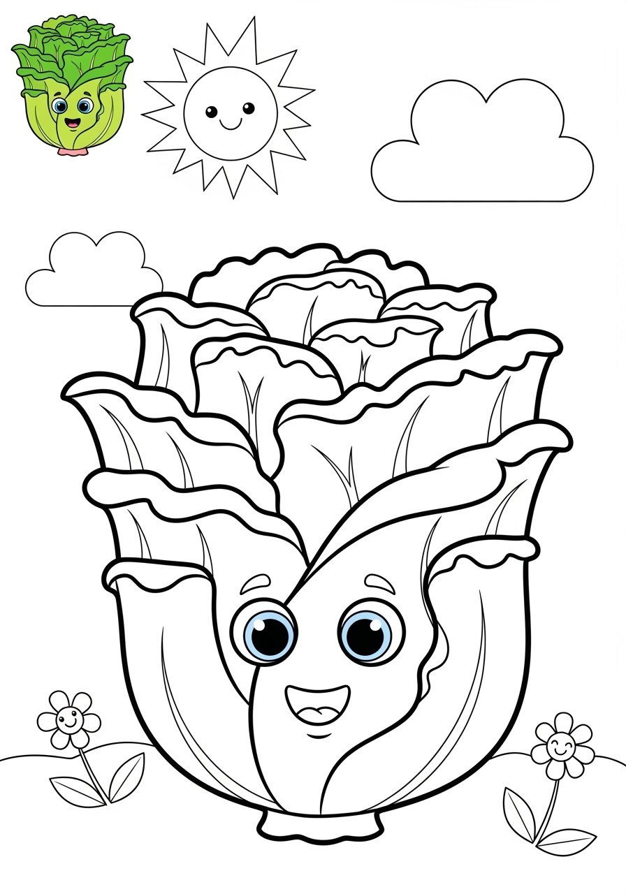 medium food and treats Vegetables lettuce kids coloring page 1