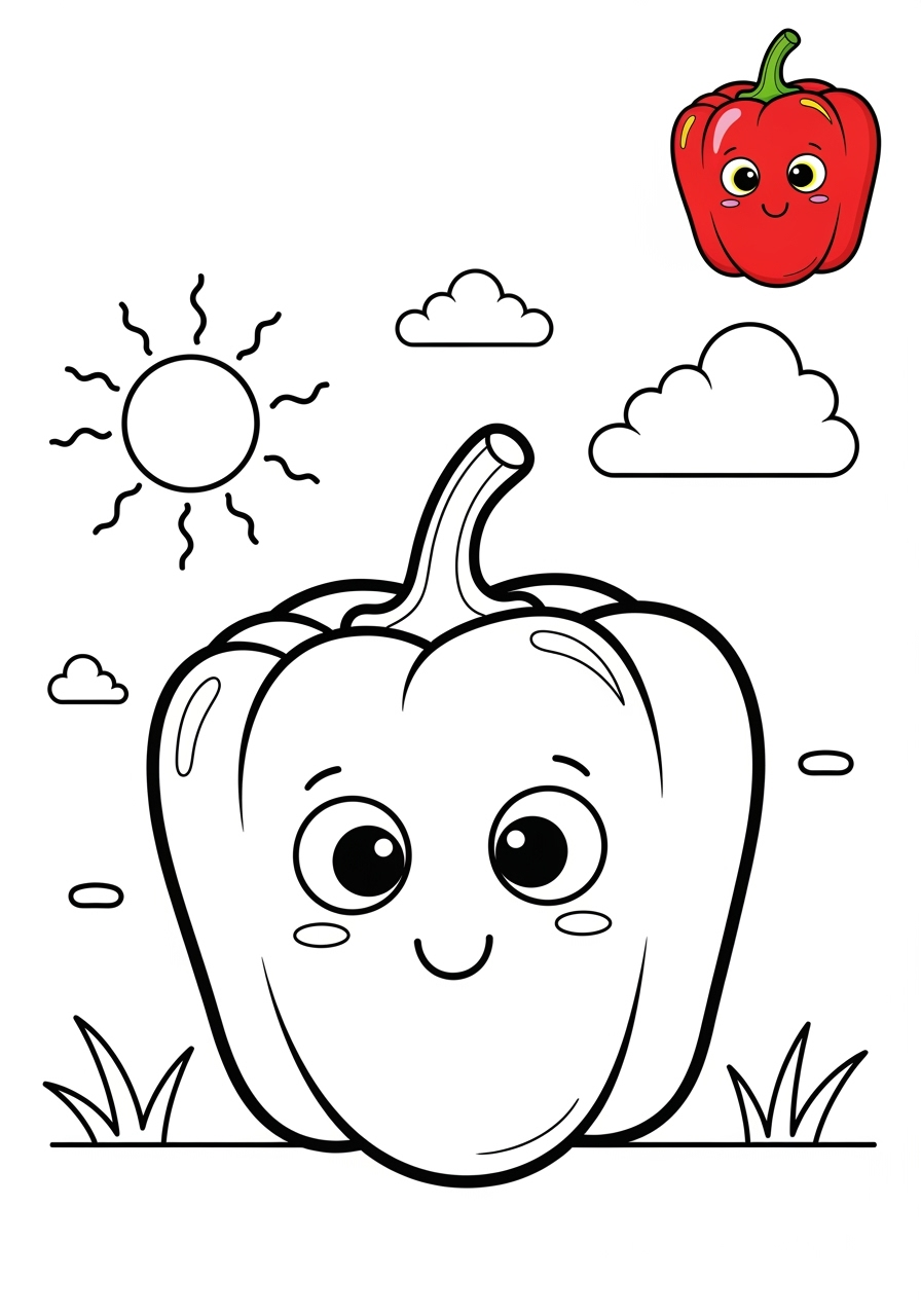 medium food and treats Vegetables pepper kids coloring page 0