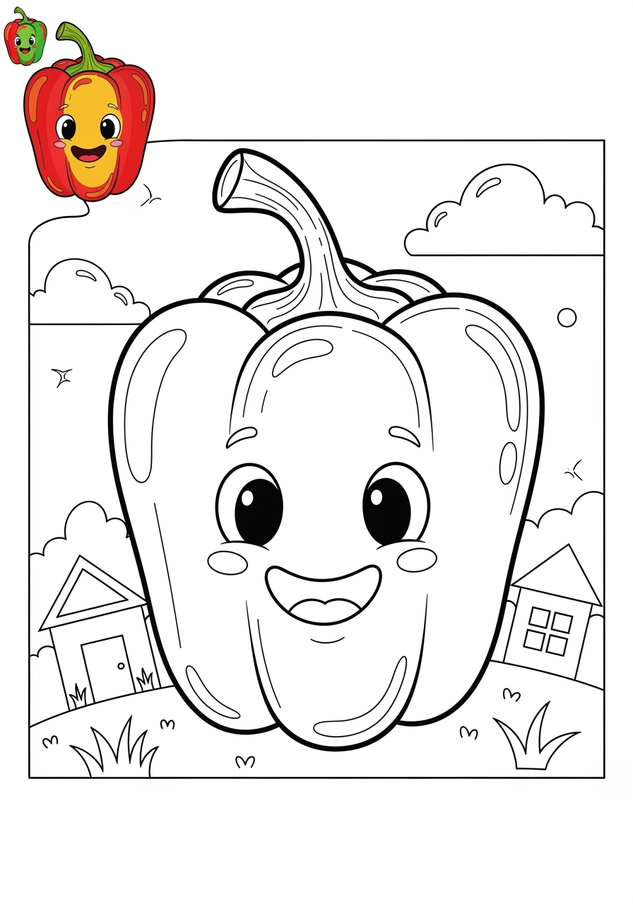 medium food and treats Vegetables pepper kids coloring page 1