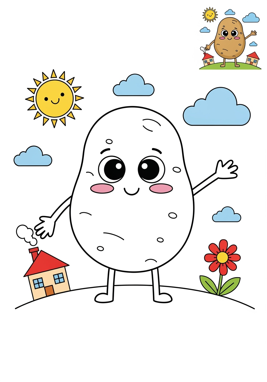 medium food and treats Vegetables potato kids coloring page 0