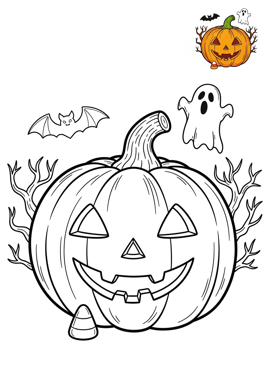 medium food and treats Vegetables pumpkin kids coloring page 0