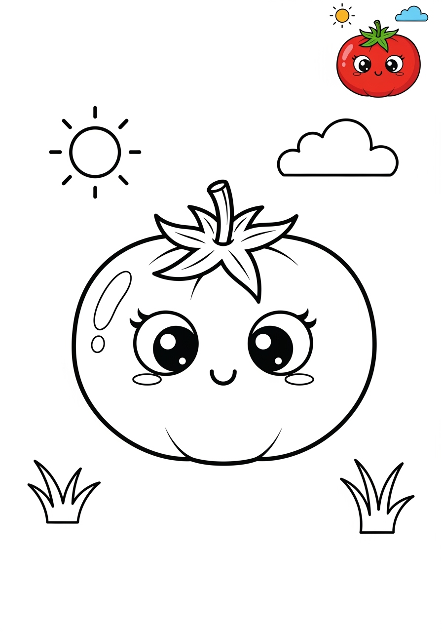 medium food and treats Vegetables tomato kids coloring page 0