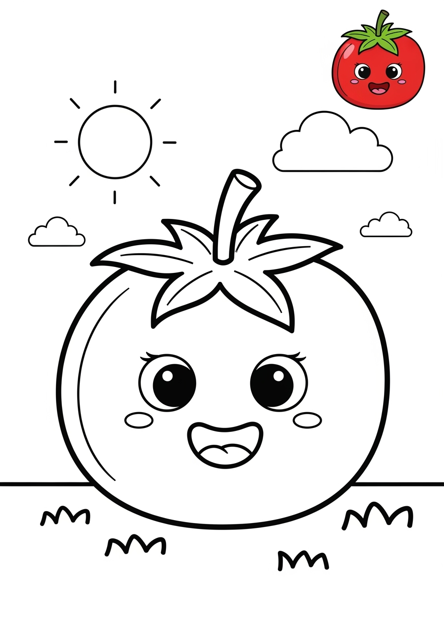 medium food and treats Vegetables tomato kids coloring page 1