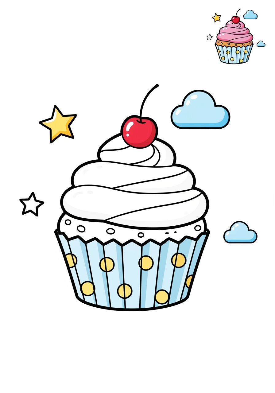medium food and treats Desserts cupcake kids coloring page 0