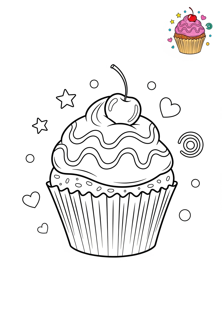 medium food and treats Desserts cupcake kids coloring page 1