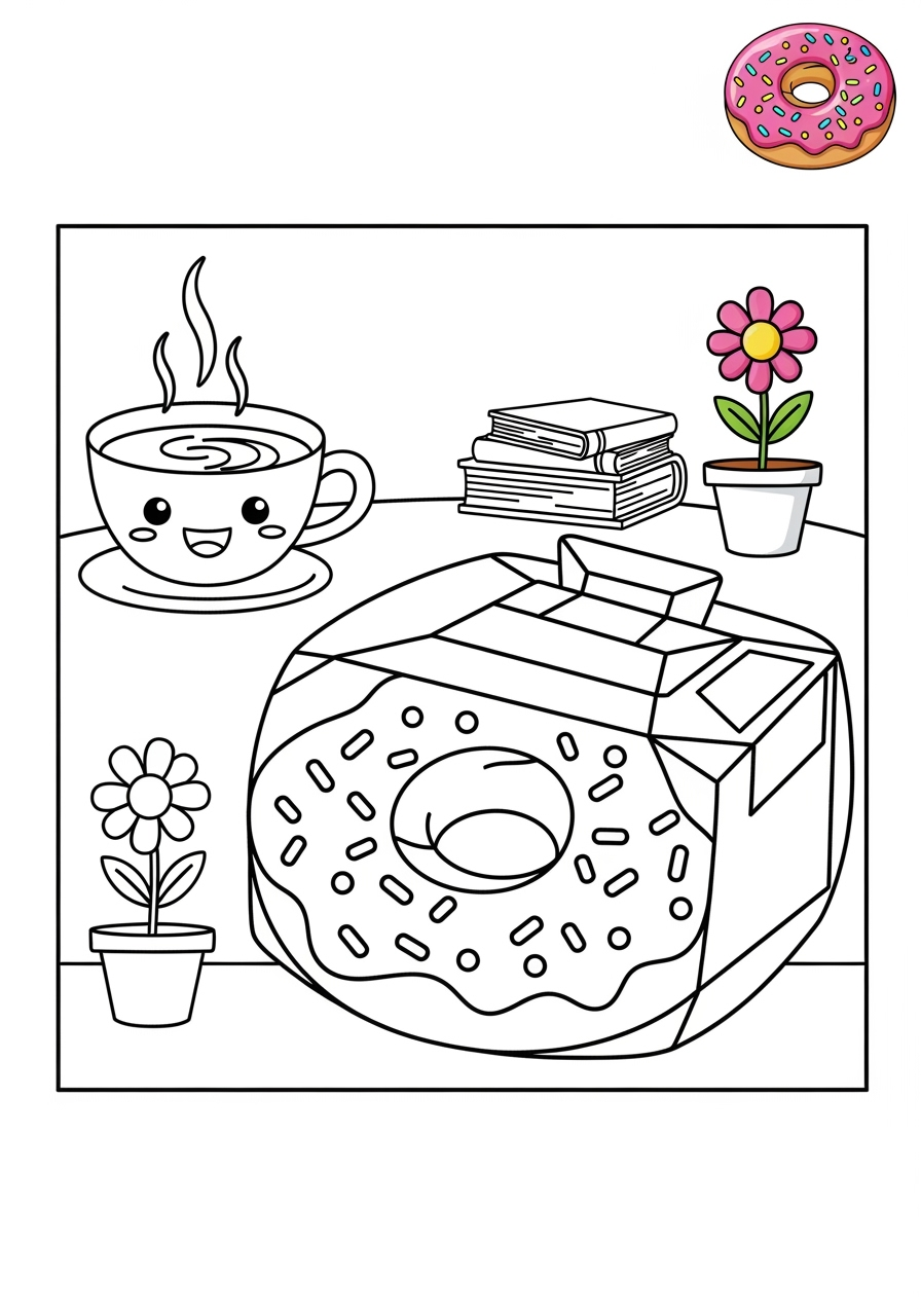 medium food and treats Desserts donut kids coloring page 0