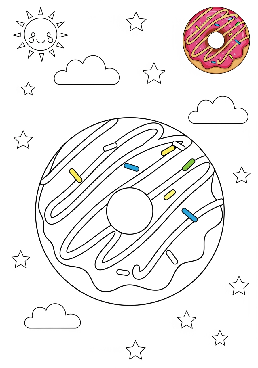 medium food and treats Desserts donut kids coloring page 1