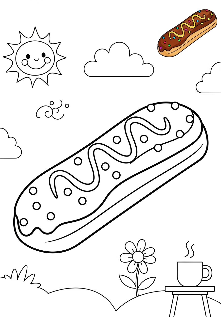 medium food and treats Desserts eclair kids coloring page 1