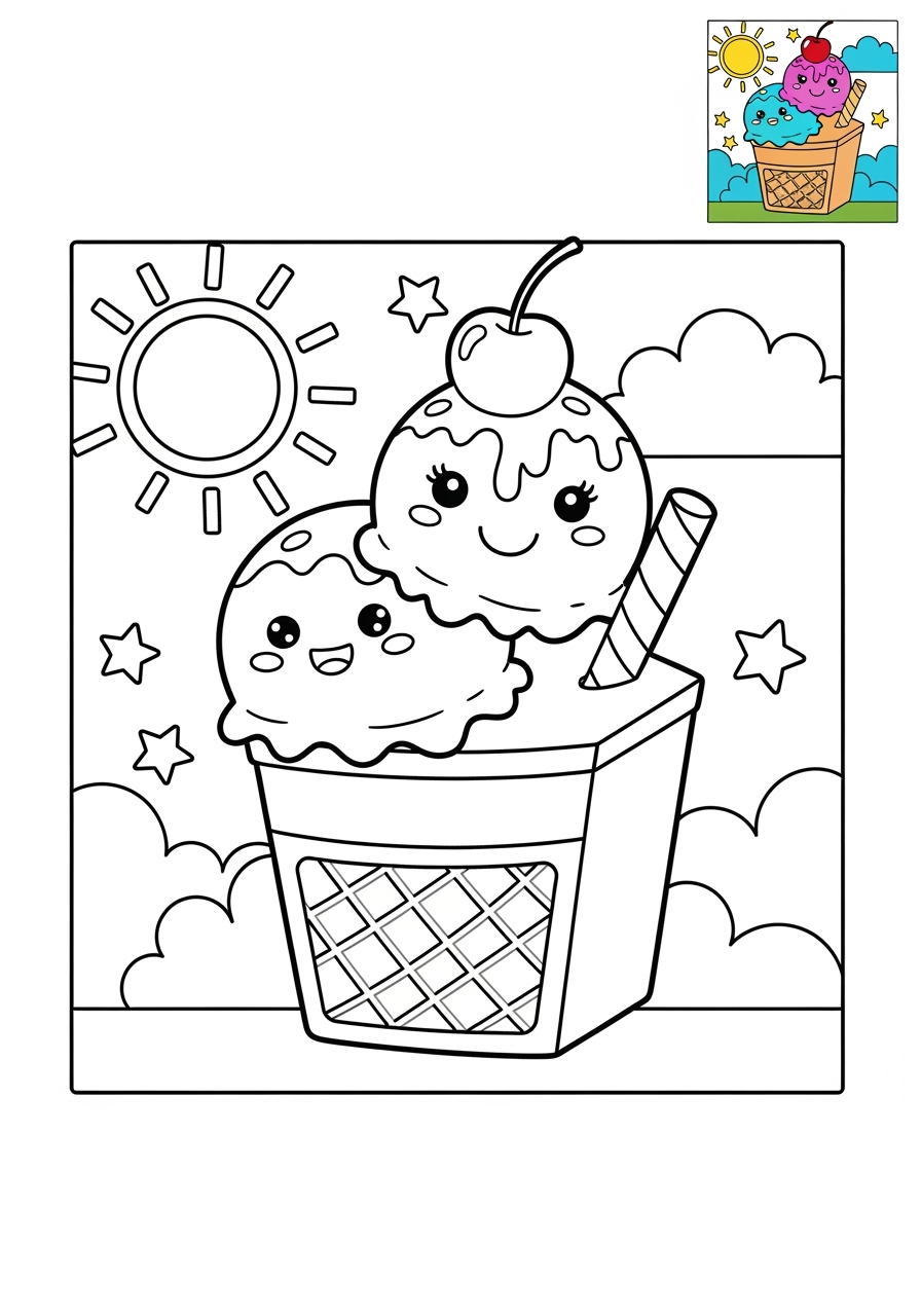 medium food and treats Desserts ice cream kids coloring page 1