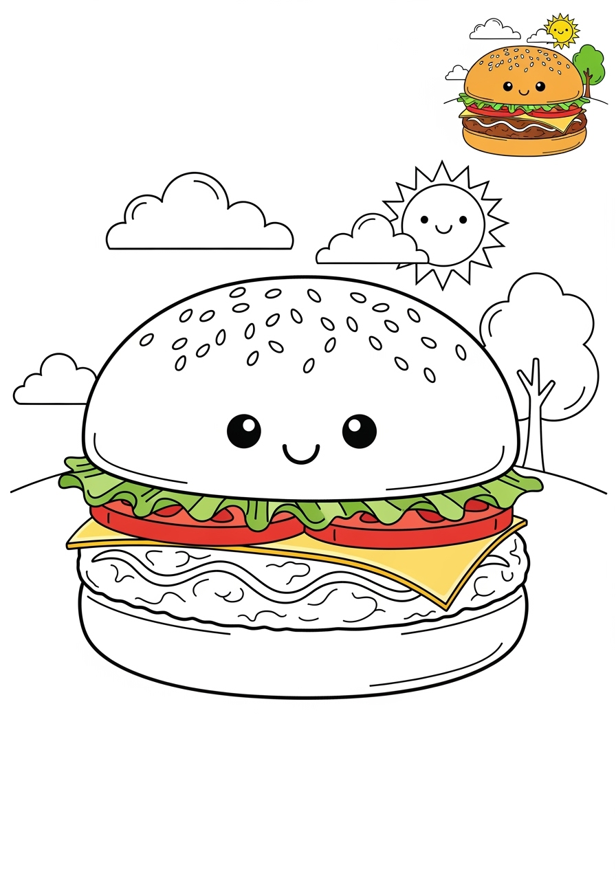 medium food and treats Snacks & Meals burger kids coloring page 0