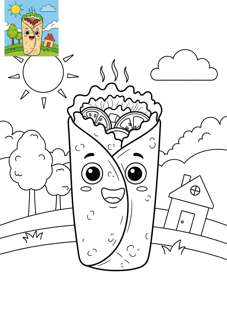 medium food and treats Snacks & Meals burrito kids coloring page 0