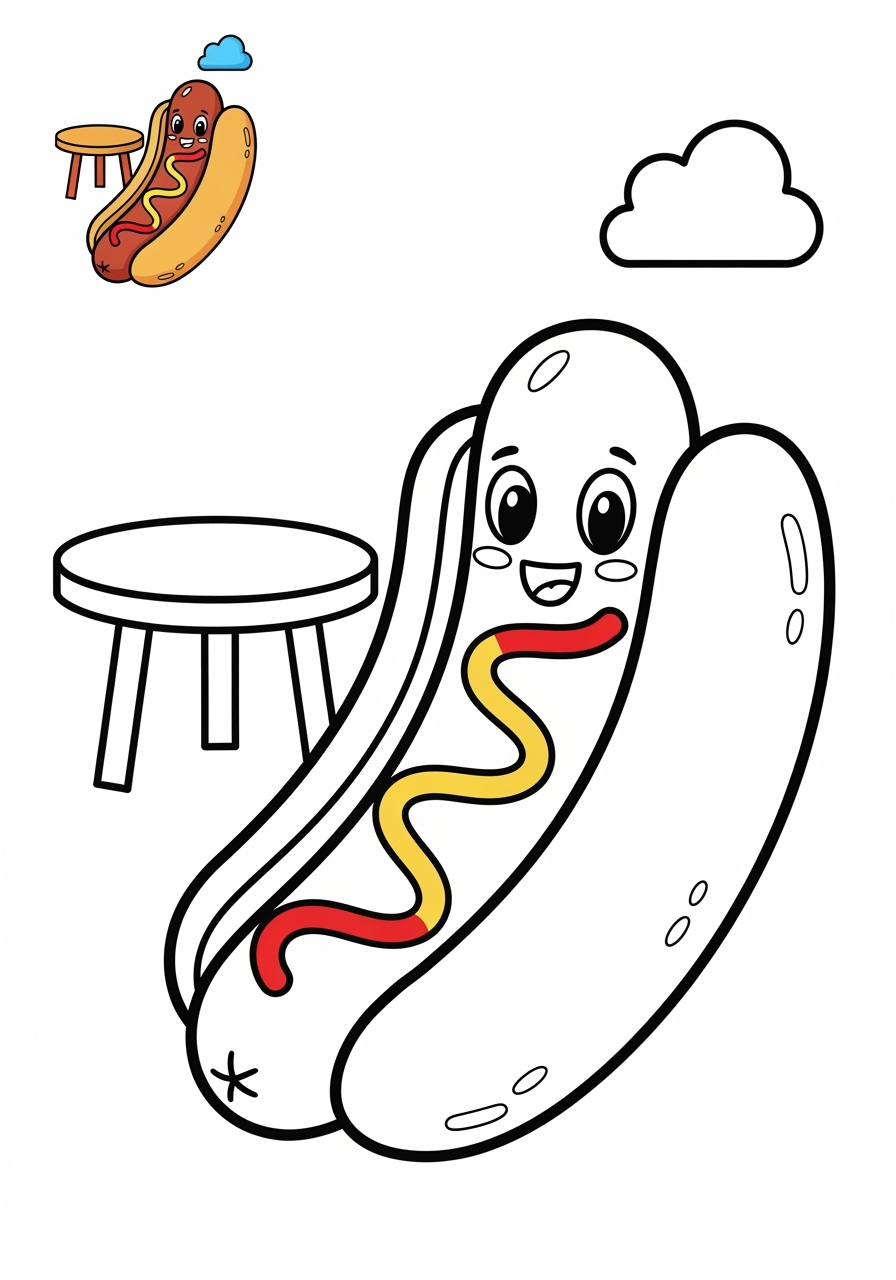 medium food and treats Snacks & Meals hotdog kids coloring page 0