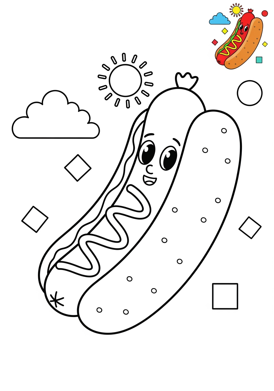 medium food and treats Snacks & Meals hotdog kids coloring page 1