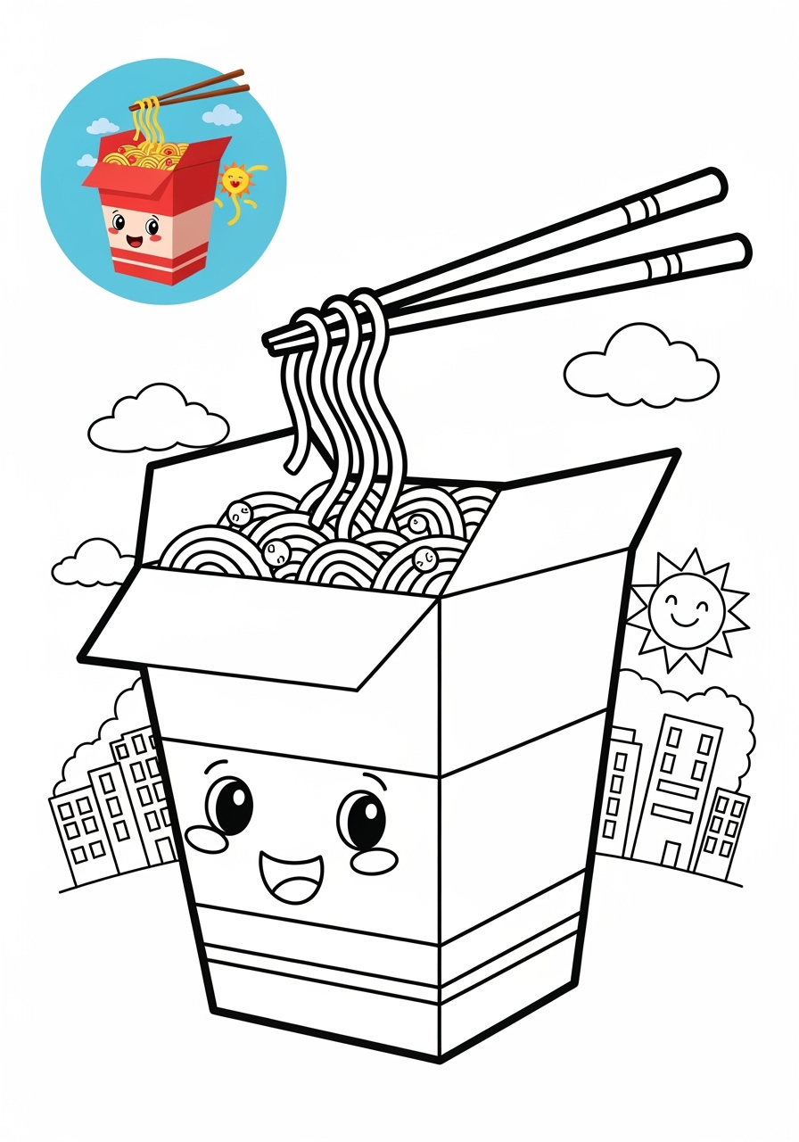 medium food and treats Snacks & Meals noodles kids coloring page 1