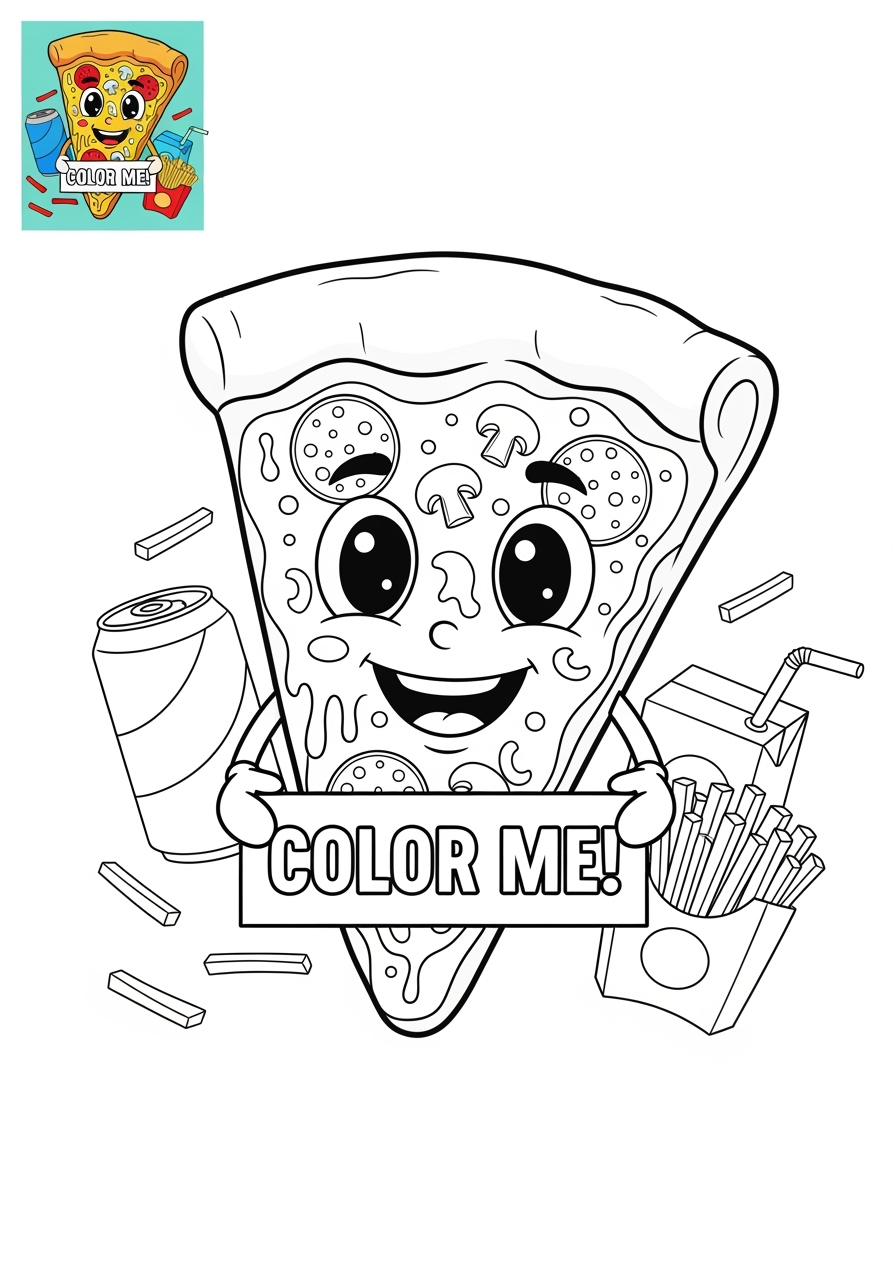 medium food and treats Snacks & Meals pizza kids coloring page 0