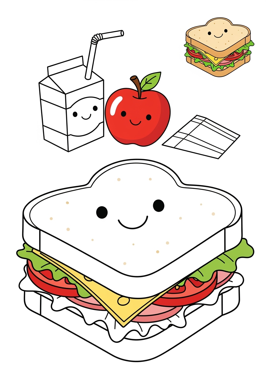 medium food and treats Snacks & Meals sandwich kids coloring page 0